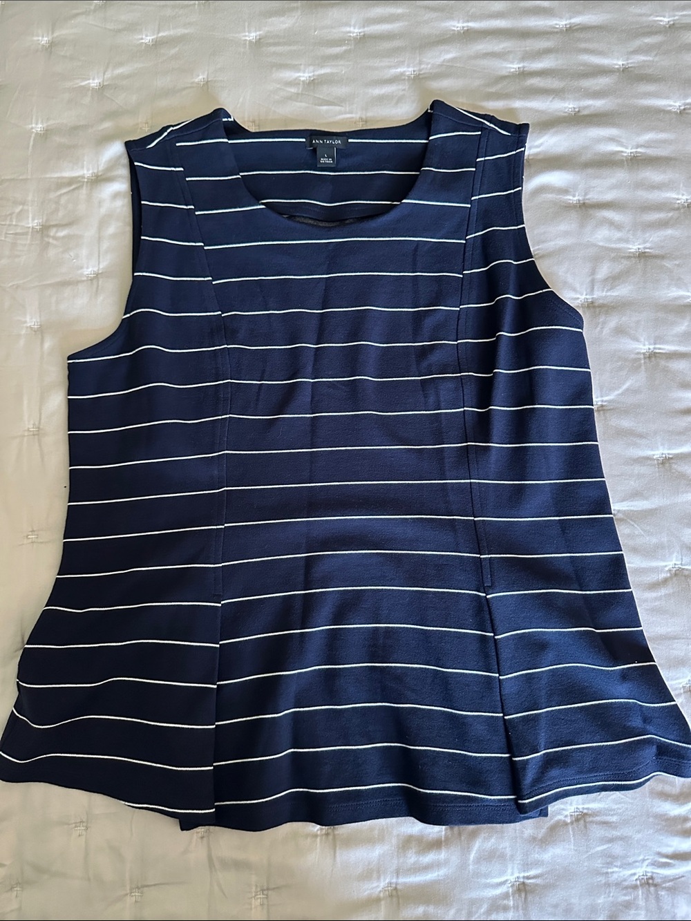 Ann Taylor Navy & White Striped Sleeveless Tank Top